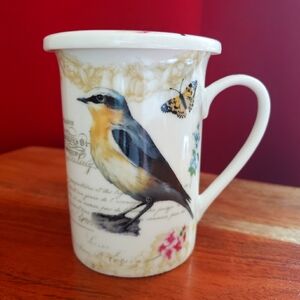 Kent Pottery Lidded Mug bird butterfly motif